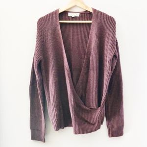 Cozy Cross Front Plum Chunky Knit Sweater